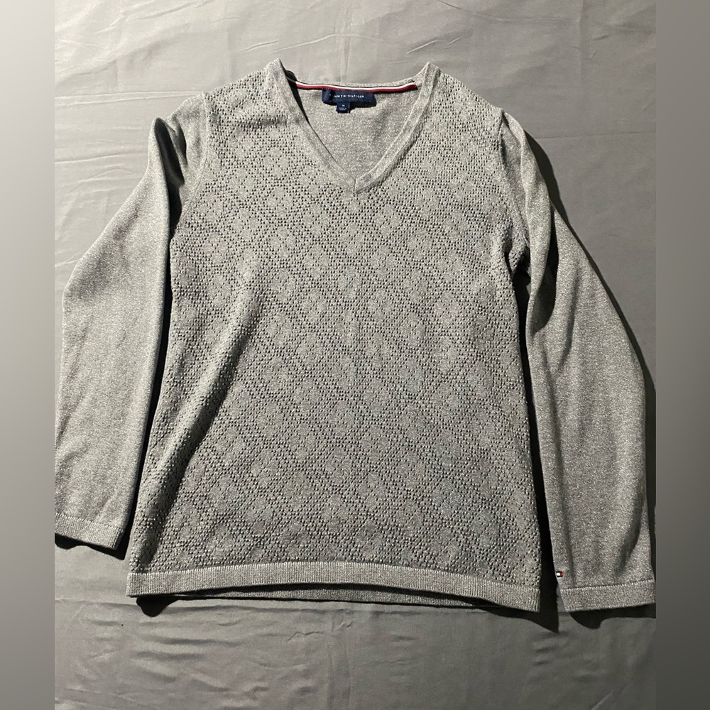 Tommy Hilfiger Textured Gray V-Neck Sweater